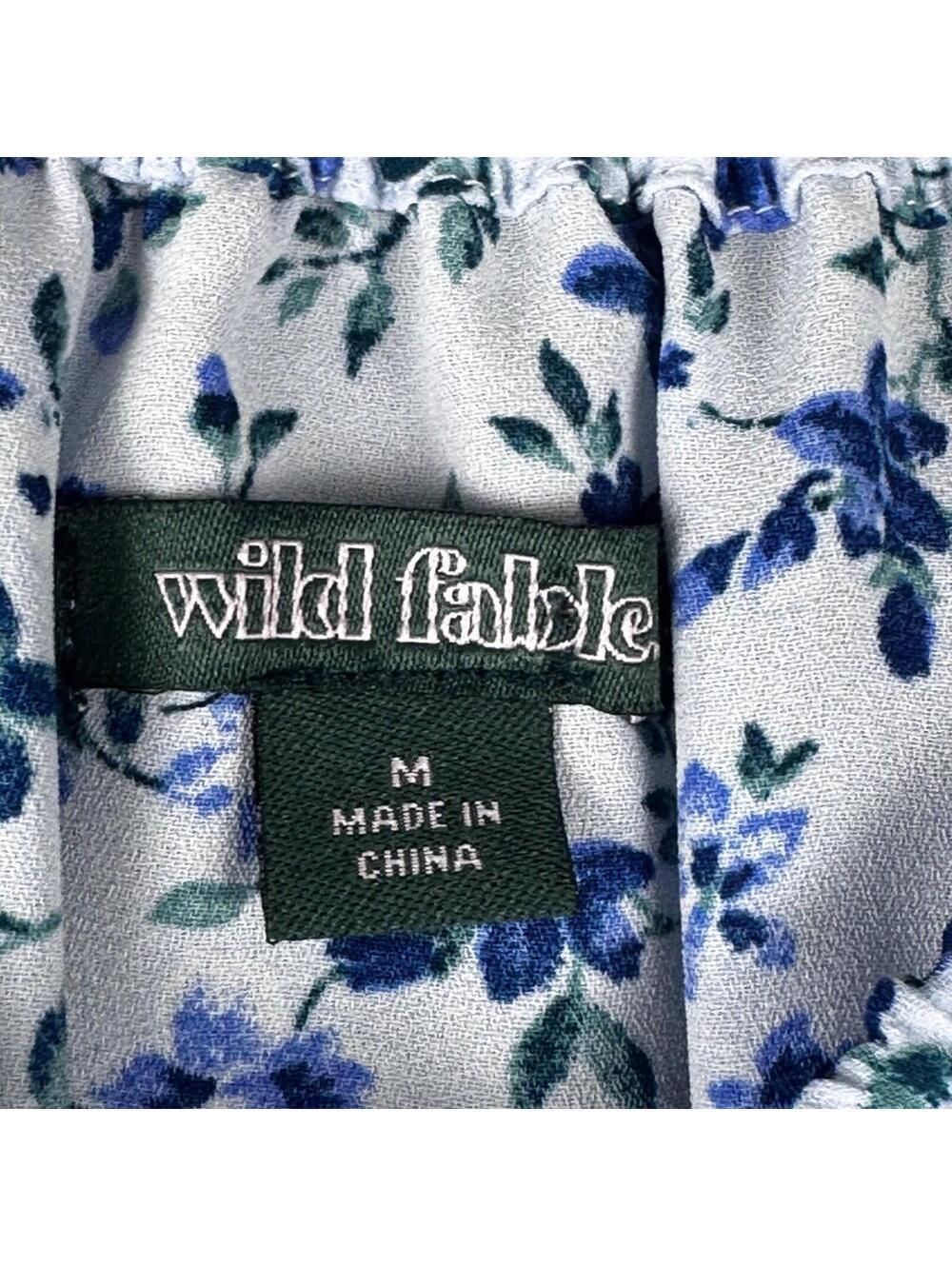 Wild Fable Smocked Mini Dress Womens Medium Blue White Floral Puff Sleeve Ruffle - Picture 2 of 6